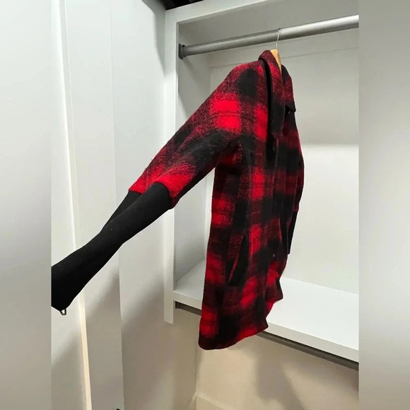 Madewell City Grid Coat flame red Plaid Wool Oversized Winter Red Black Size 00 - Picture 9 of 17